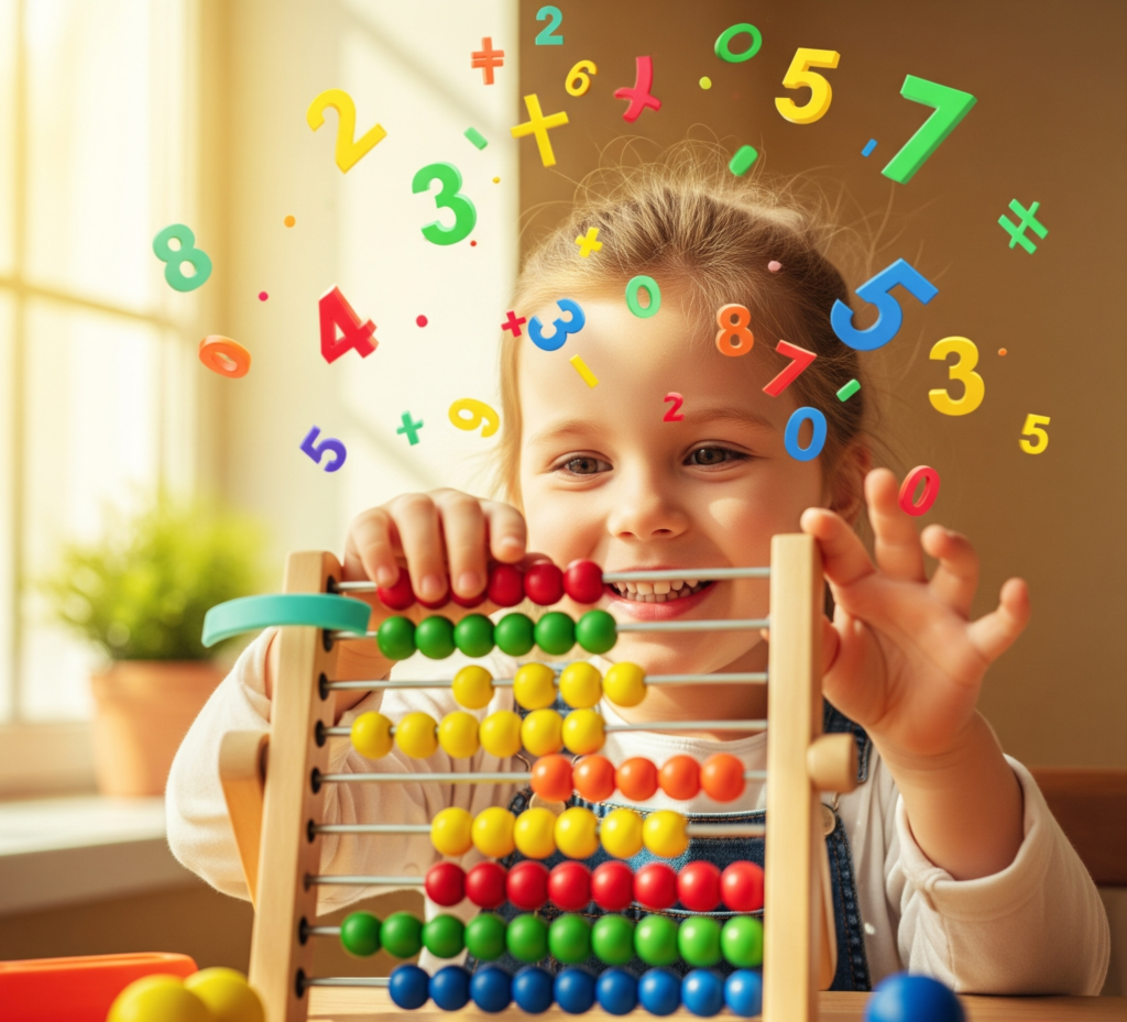 Happy student mastering mental arithmetic at Little Mighty Brains institute