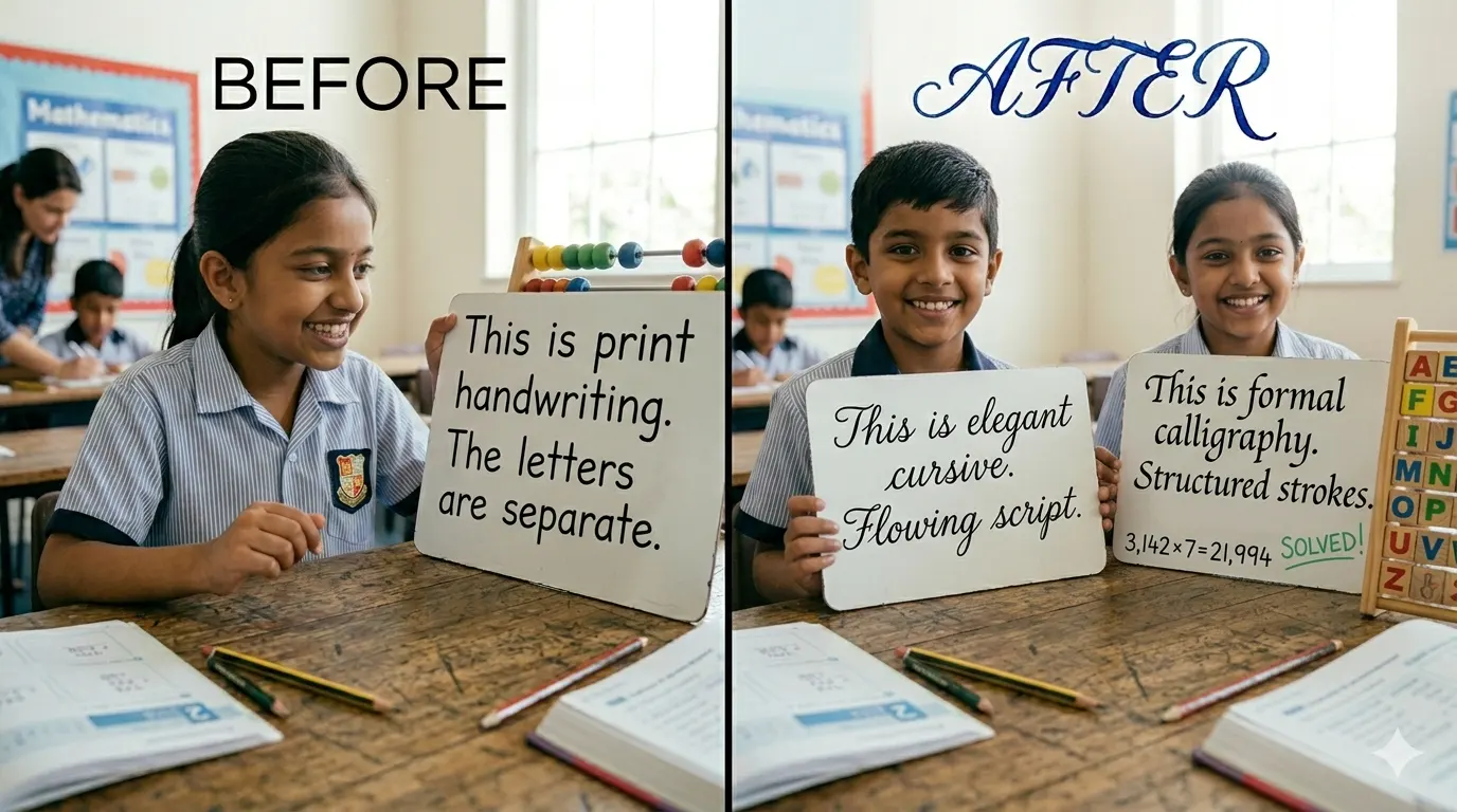 Disciplined handwriting practice focusing on grip, posture, and legibility for school exam success.